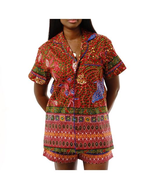 Ohema Ohene Red Luxury African Print Pyjama Shorts Set- Wine