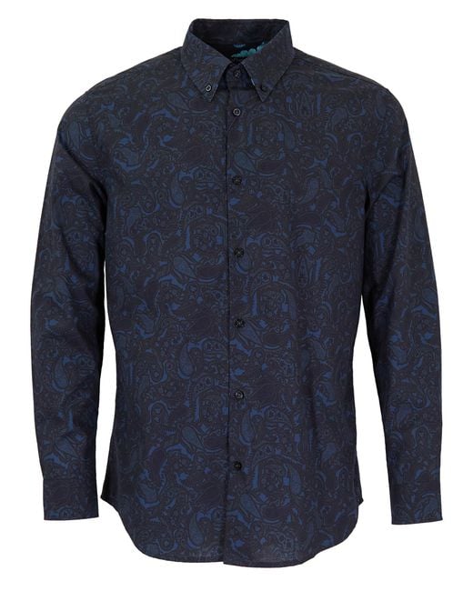 Lords of Harlech Blue Morris Madrid Paisley Shirt for men