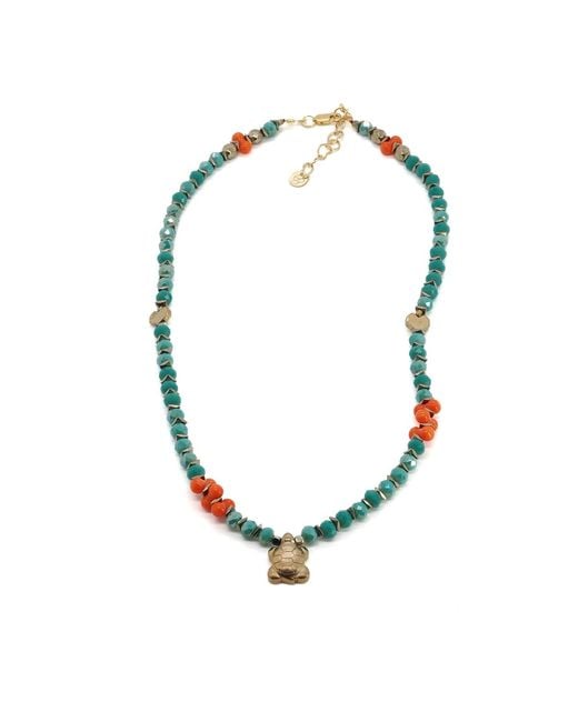 Ebru Jewelry Blue Turtle Blessing Crystal & Coral Beaded Necklace