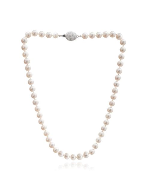 Pearls of the Orient Online Metallic Gratia Almost Round Cultured Freshwater Pearl Necklace With Pave Sparkle Oval Clasp