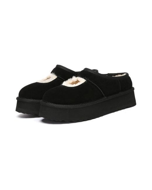 EverAu Australia Black Plumed Ankle Platform Slippers