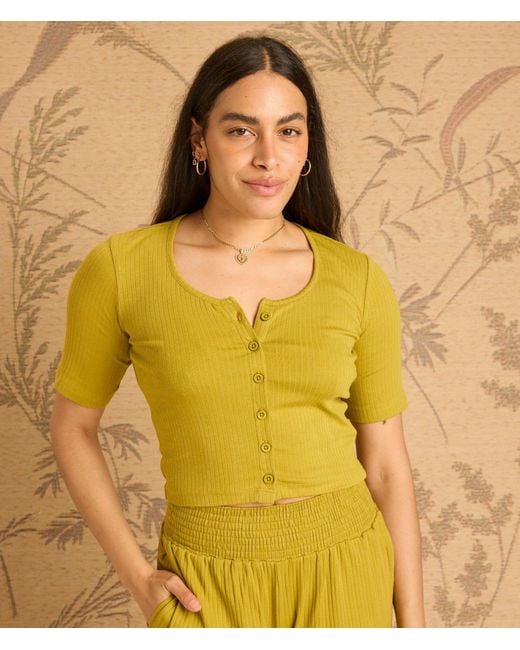 Known Supply Yellow Cropped Button Up Shirt