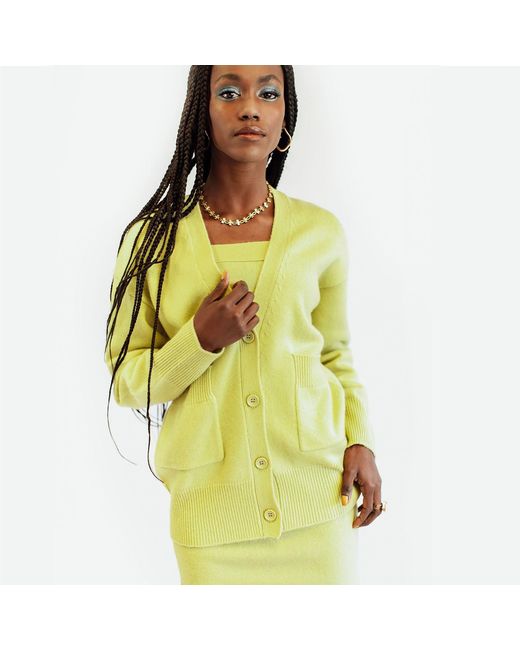 Zenzee Yellow Cashmere V-Neck Cardigan