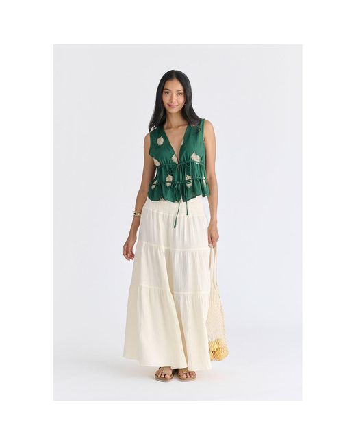 Paisie Green Leaf Embroidered Tie Front Waistcoat