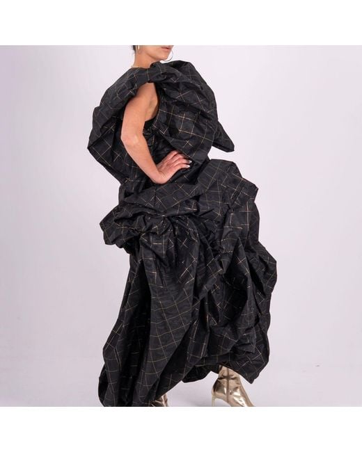 Miro Misljen Black Avant-Garde Silk Sculptural Dress