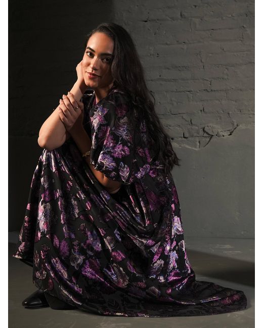 Rose & Nancy Purple Margot Velvet Burnout Floral Dress