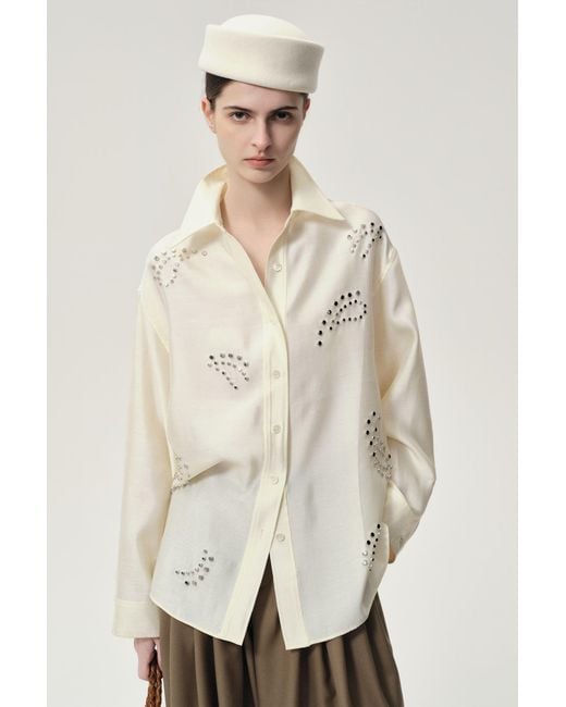 FRONT ROW SHOP Natural Neutrals Stud-Embellished Shirt Vanilla