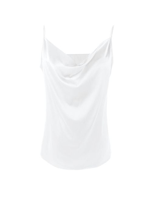 Soft Strokes Silk White Pure Mulberry Silk Cowl Neck Camisole, Spaghetti Strap