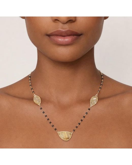 Rahul's Jewels Metallic 18.5" Genuine Diamond & Rutilated Quartz Rosary Necklace