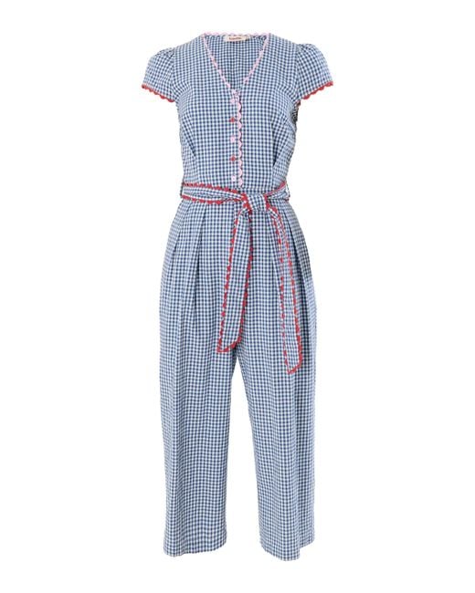 Louche Blue Marleen Gingham Ric Rac Trim Cropped Jumpsuit
