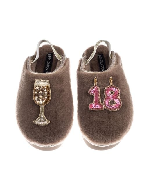Laines London Brown Neutrals Flatform Cloud Closed Toe Slippers With 18Th Birthday & Champagne Glass Brooches