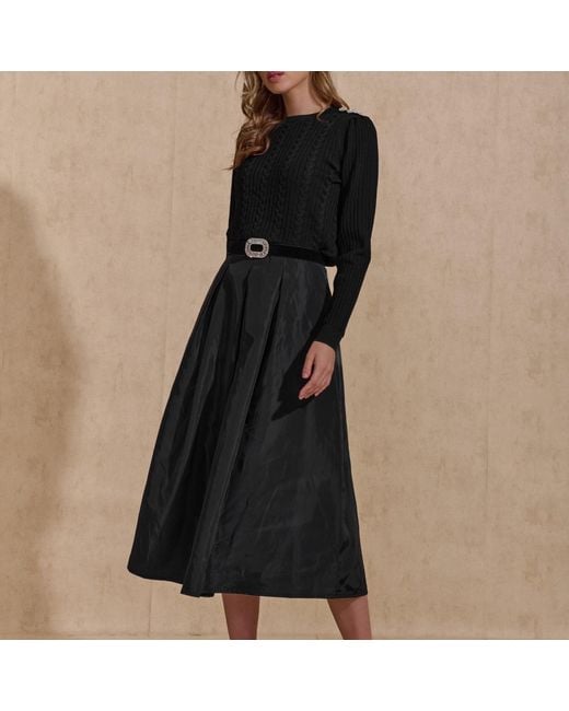 Roch Perel Gray Embellished Velvet Belt Taffeta Skirt