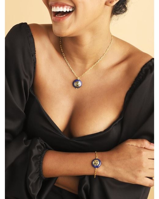 Lila Rasa Metallic Lapis Lazuli Necklace With Filigree