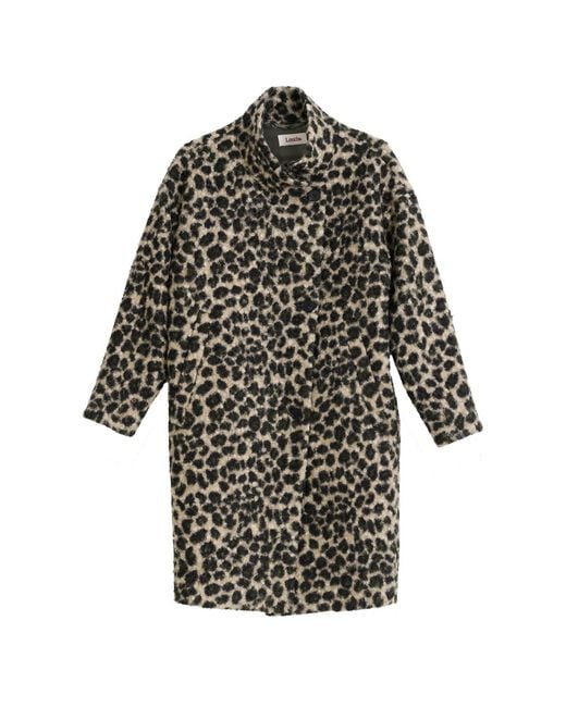 Louche Black Donalda Animal Funnel Neck Coat