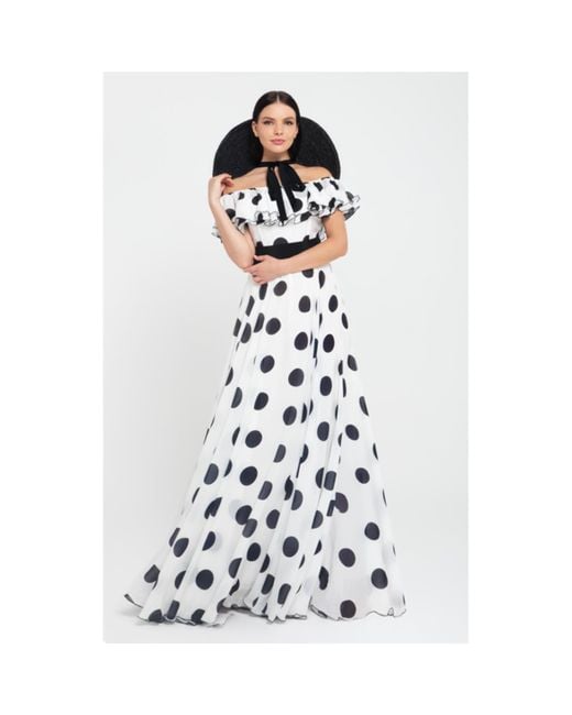 MATSOUR'I White Silk Dress Scarlett With Polka-Dot Print Maxi