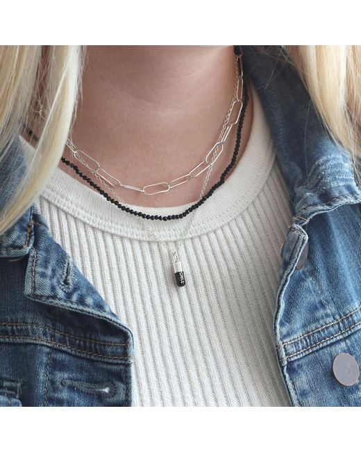 Kris Nations Metallic Chill Pill Enamel Necklace Sterling Silver & Black Enamel