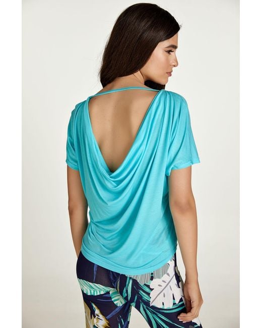 Conquista Blue Drape Back Top