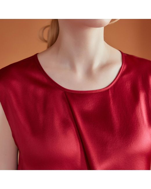 Soft Strokes Silk Red Pure Silk Sleeveless Boxy Fit Cropped Blouse