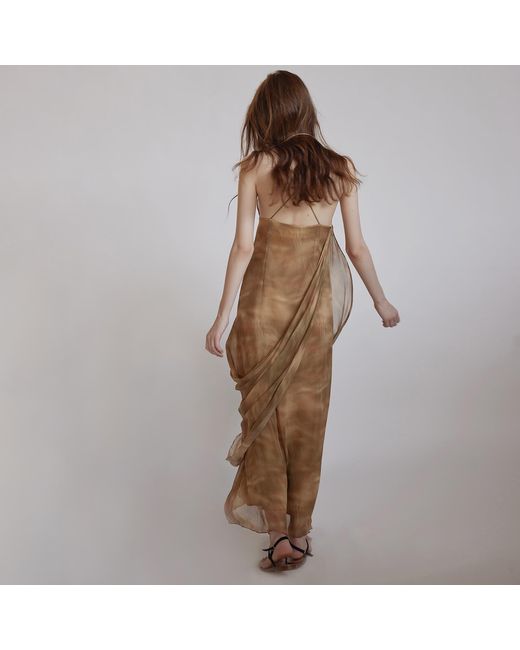 Belsize25 Natural Neutrals Lumen Print Smoky Oud Draped Silk Resort Dress