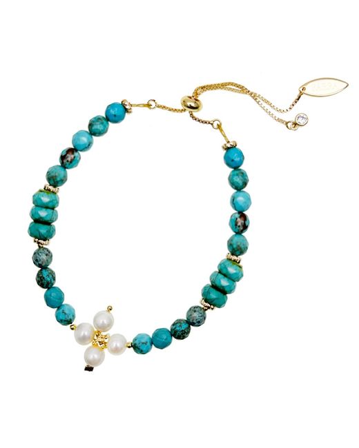 Farra Blue With Flower Pearls Adjustable Bracelet