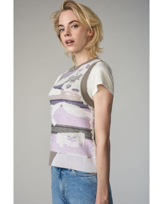 Fully Fashioning Gray Malaya Inlay Knit Vest