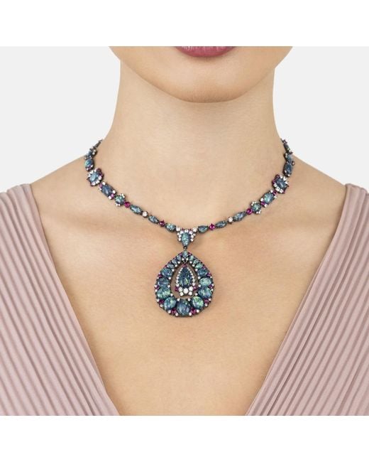 Latelita London Blue Paloma Opal Statement Necklace Oxidised