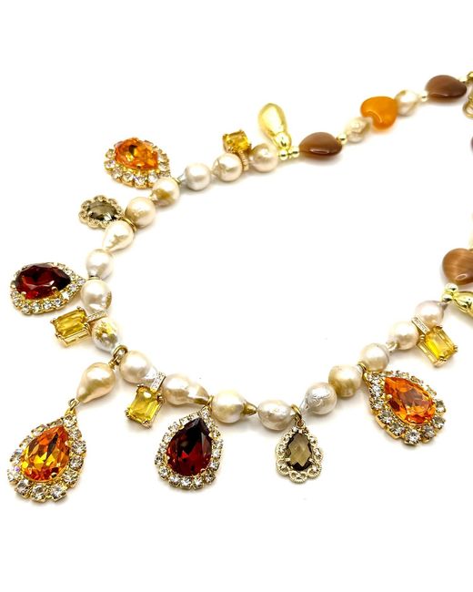 Achala Handcrafted Metallic Baroque Freshwater Pearl Crystal Drop Necklace