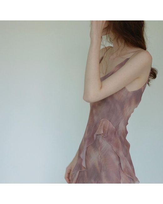 Belsize25 Brown Lumen Print Nude Silk Slip Short Dress