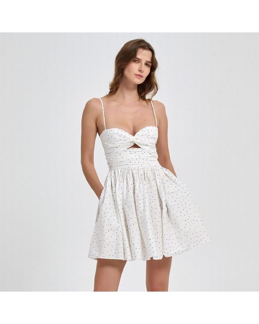 NUAJE NUAJE White Reverie Twist Front Ruched Cotton Mini Dress