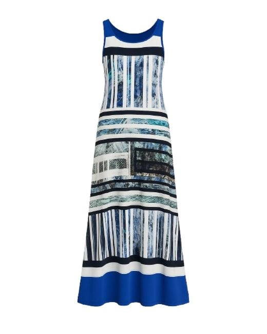 Conquista Blue Abstract Stripe Sleeveless Maxi Dress
