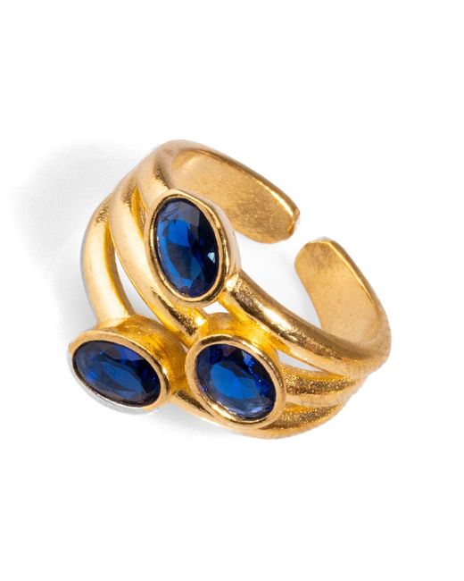 Ebru Jewelry Metallic Trio Sapphire Gemstone & Stylish Adjustable Cocktail Ring