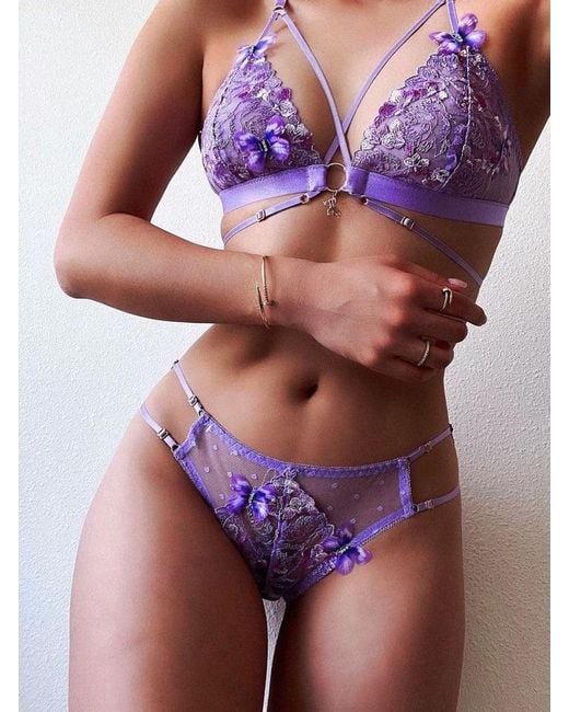 Empress Mimi Purple Madame X Lilac Lace Panty With Butterfly Detail