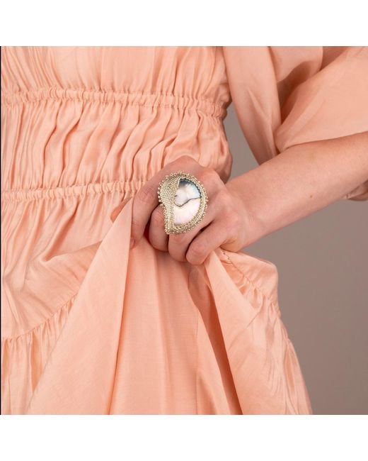 Oana Savu White Beaded Nautilus Seashell Shell Ring Adjustable Sterling