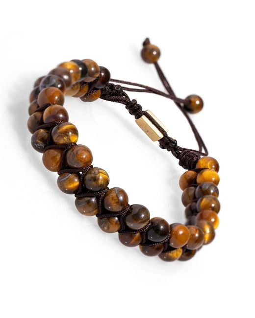 Ebru Jewelry Brown Tiger's Eye Stone Two Row Beaded Woven Bracelet for men