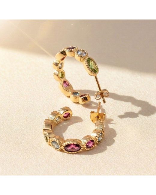 Harfi Metallic Multicolour Gemstone Plated Hoop Earrings