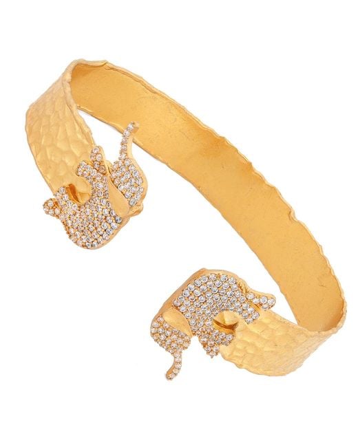 Ebru Jewelry Metallic Guardian Diamond Elephant Cuff Bracelet