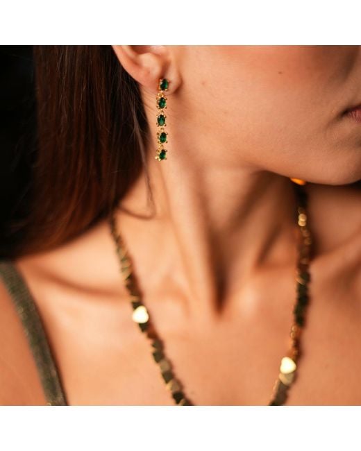 Ebru Jewelry Multicolor Drop Down Emerald Earrings