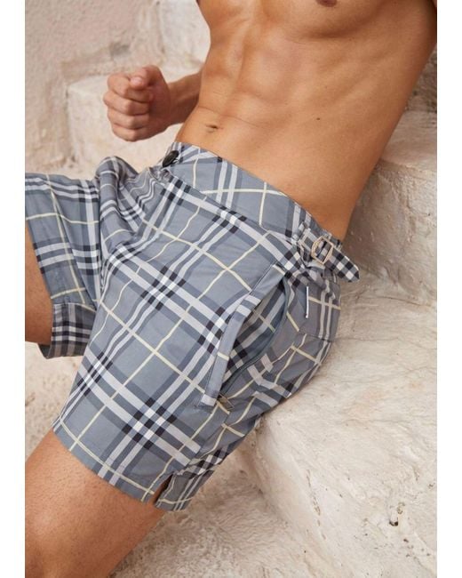 Vayla Gray Long Length Checkered Swim Shorts for men