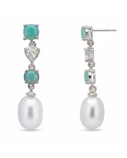 Latelita London White Pearl Whisper Drop Earrings Paraiba Tourmaline