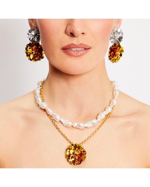 PINAR OZEVLAT Metallic Baroque Pearl Layered Blossom Necklace