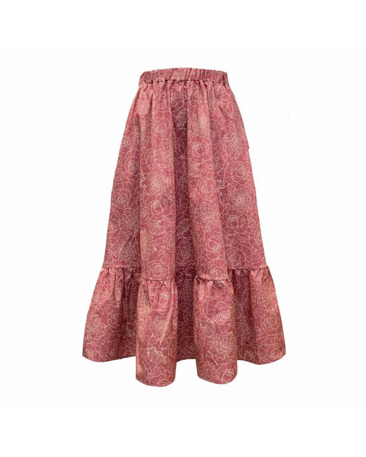 Frock Tales Pink Boho Gathered Midi Skirt With Pockets