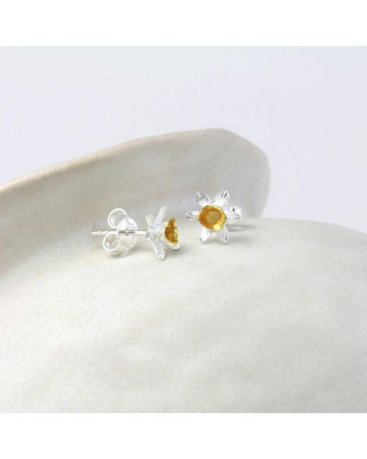 Isla Silver Metallic Sterling & Daffodil Stud Earrings