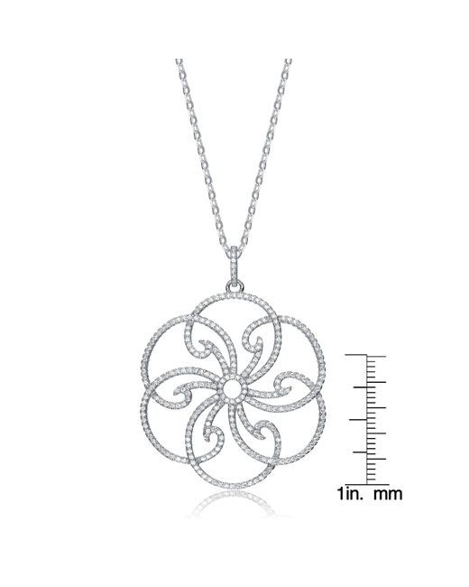 Genevive Jewelry Metallic Cubic Zirconia Sterling Silver White Gold Plated Micro Pave Flower Design Pendnat