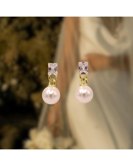 1610Istanbul Metallic Bridal Vintage Pearl Earrings