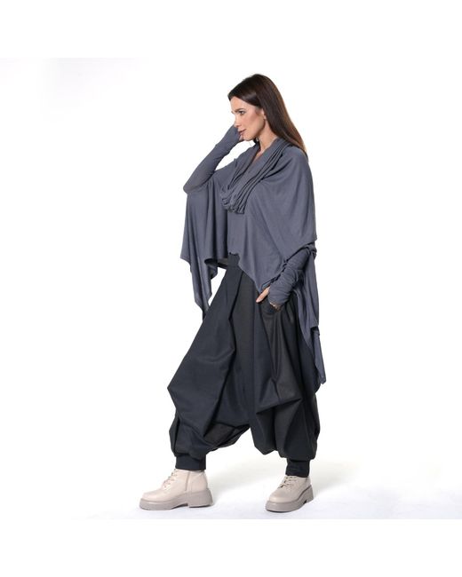 Metamorph Blue Extravagant Tunic With Scarf Collar