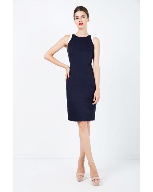 Conquista Blue Sleeveless Dress With Contrast Detail
