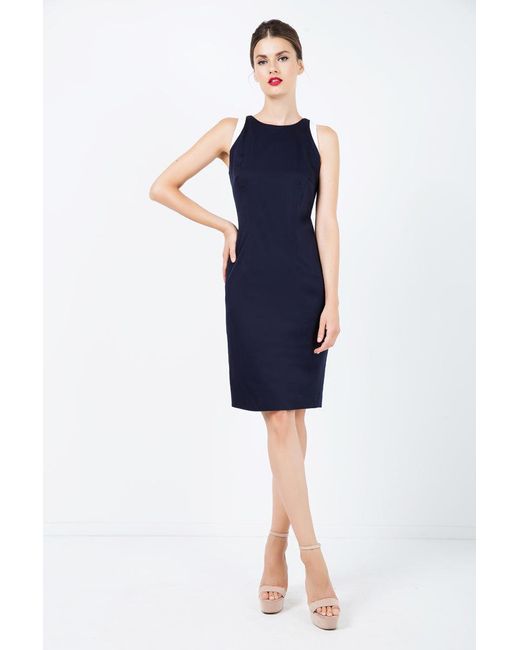 Conquista Blue Sleeveless Dress With Contrast Detail