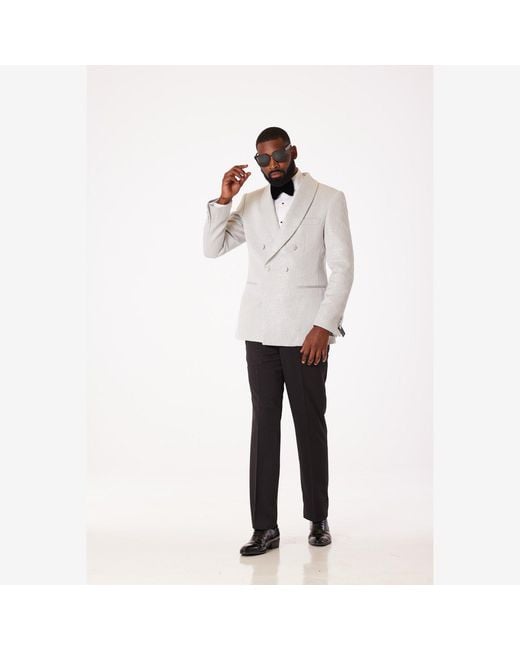 DAVID WEJ Gray Neutrals Kensington Double Breasted Shawl Lapel Jacquard Blazer for men