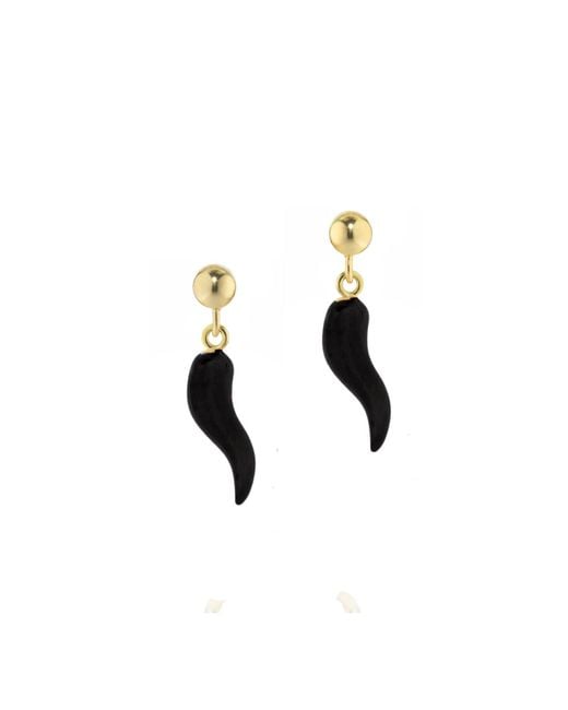 Unaloe Black Earrings With-Plated Horn Pendant