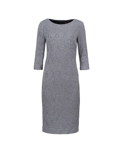 Conquista Gray 3/4 Sleeve Jacquard Fitted Dress